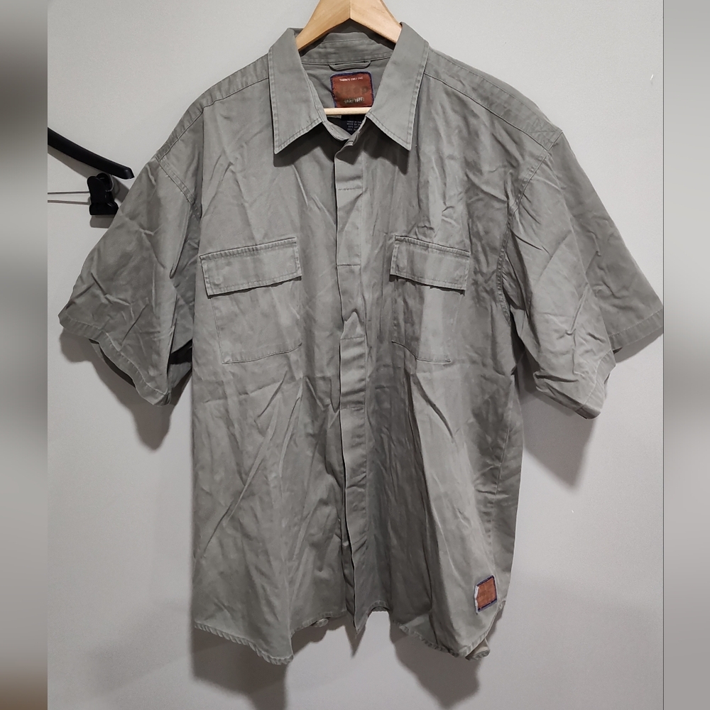 Jeep Men's Short Sleeve Snap Button Work Shirt, Olive Green, 100% Cotton, 2XL